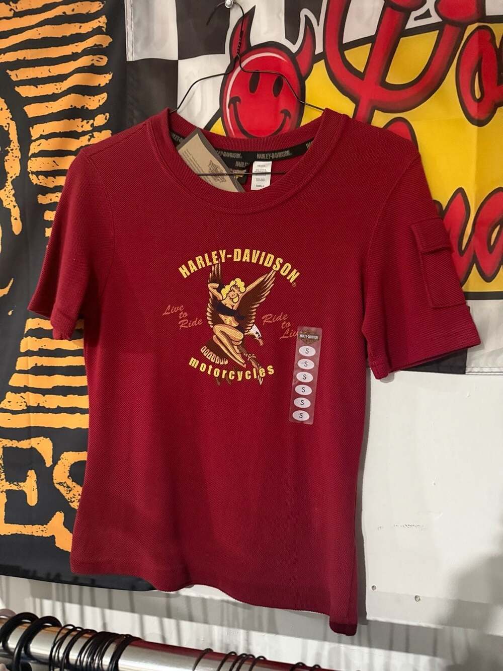 Harley-Davidson Women's Live To Ride Waffle Knit T-Shirt with Sleeve Pocket